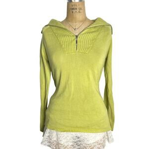 Eddie Bauer Lime Green Quarter Zip Ribbed Sweater Size M